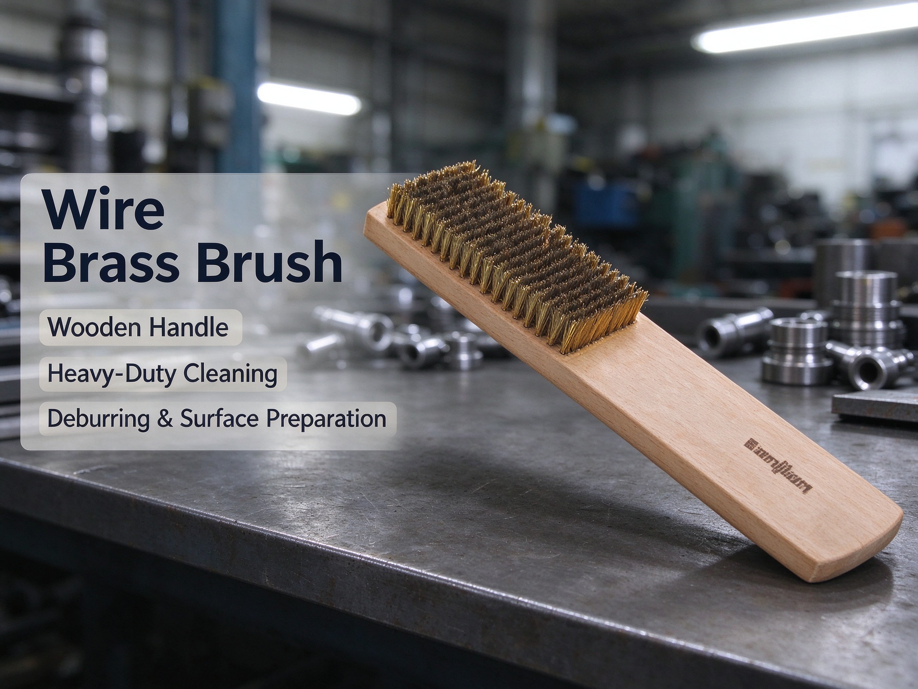 Heavy-Duty Wire Brass Brush with Wooden Handle