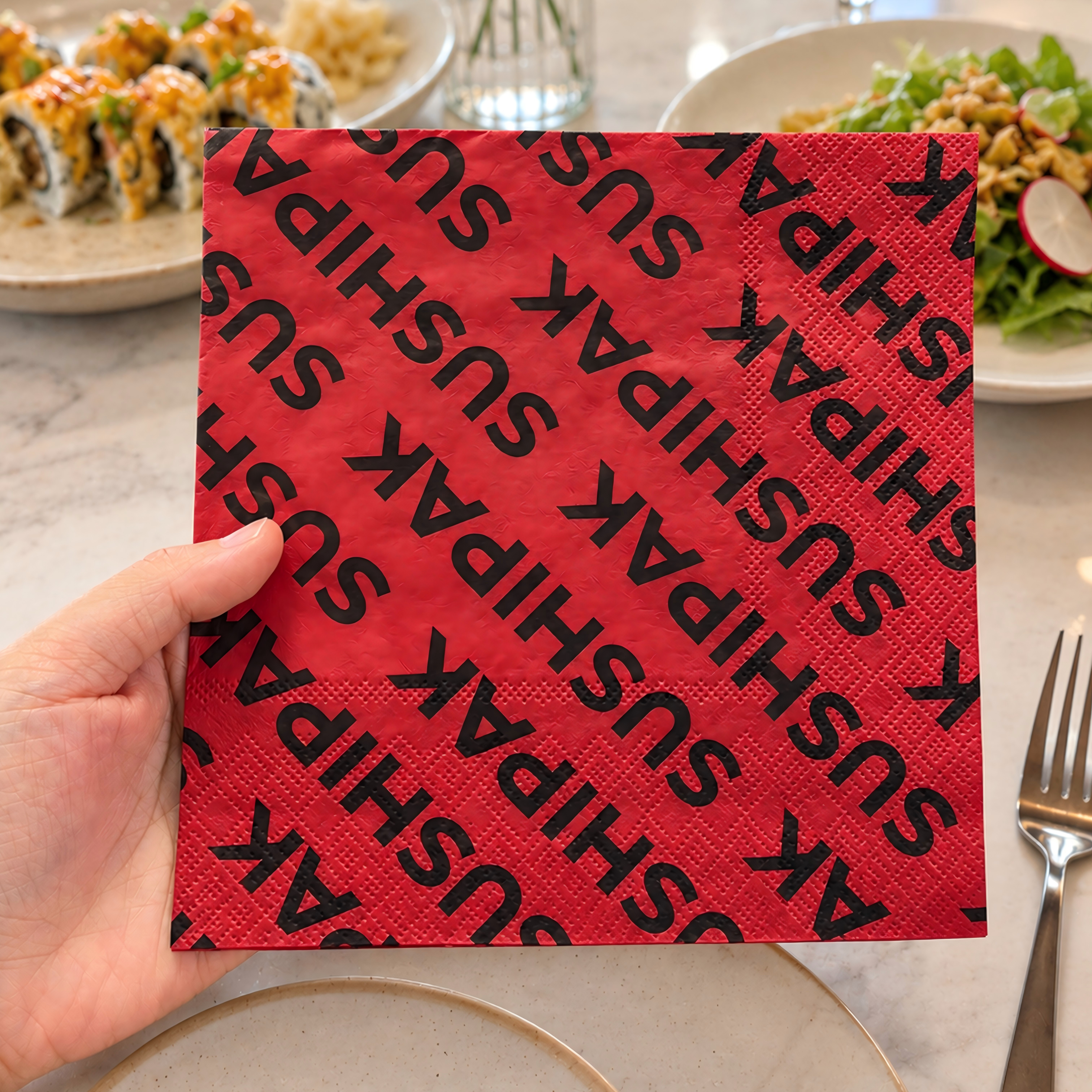 Custom Printed Red Branded Paper Napkins For Sushi Restaurant